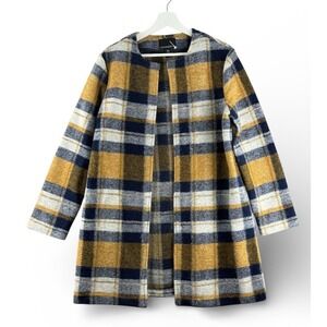 Cynthia Rowley Women's M Checker Pattern Plaid Wool Blend Open Front Tweed Coat